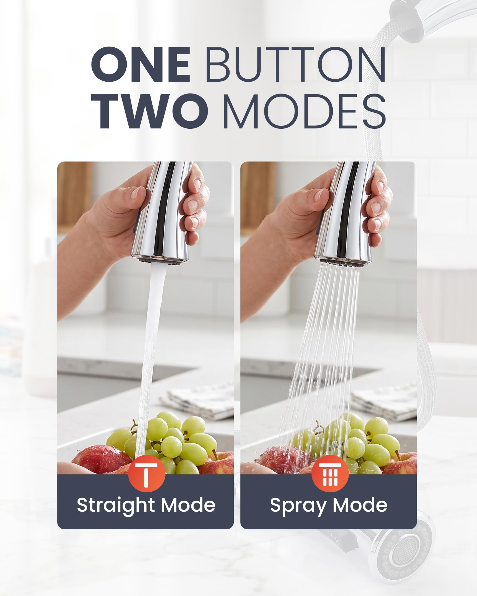 ARCORA Robinet de Cuisine avec Douchette Extractible, Robinet à Col de Cygne Rotatif à 360°, Robinetterie Chaud et Froid Réglable, En Acier Inox, 2 Modes de Jets, pour Évier de Cuisine, Chromé