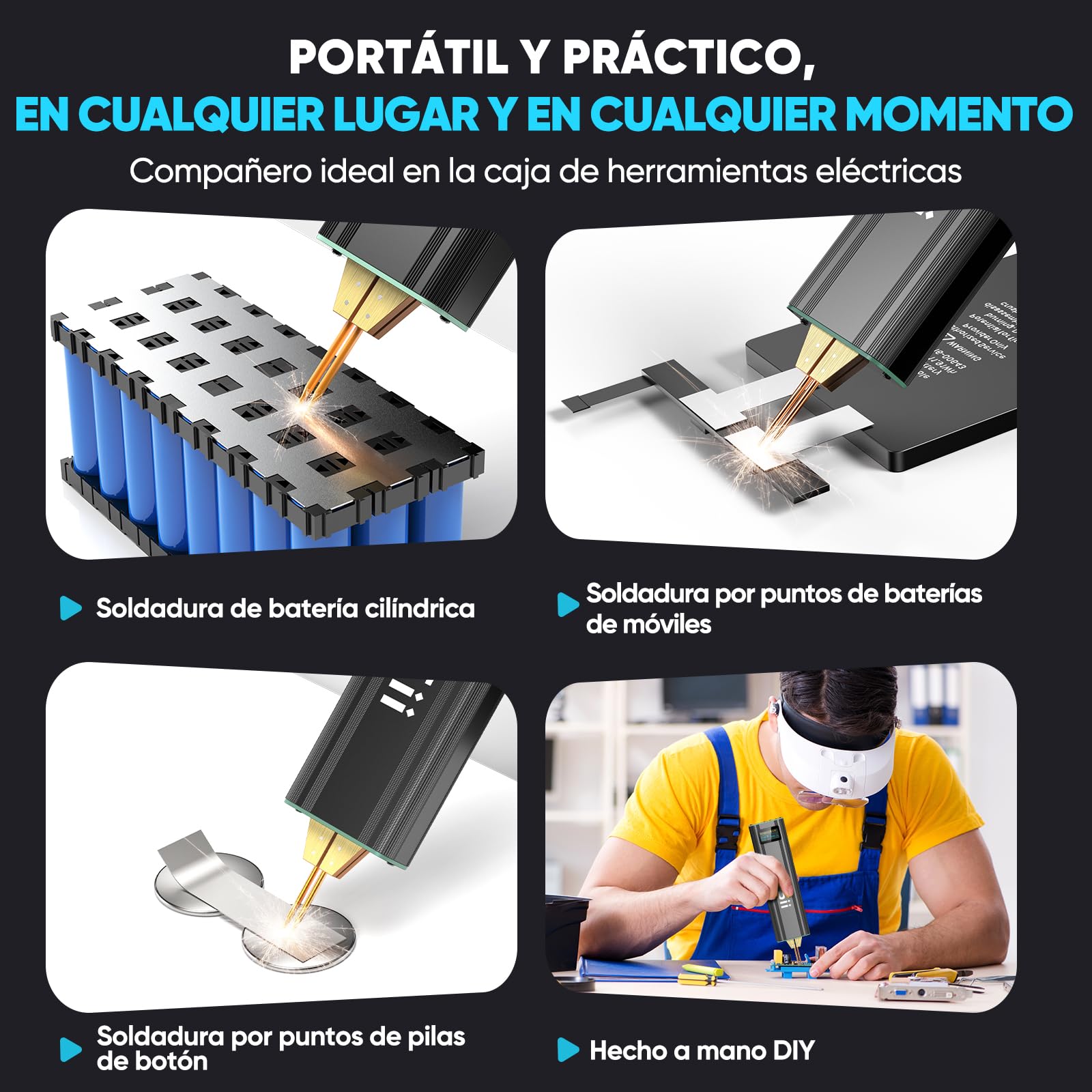 SEESII Mini Soldador por Puntos - SE-209 Soldador de Puntocon con Batería 5,0 Ah 1-80 Niveles para 0,1-0,2 mm Hojas de Níquel, Hierro, Acero Inoxidable, Modo Automático y Manual
