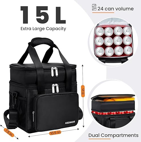 Miniatura 2 de Lonchera para mujeres y hombres, lonchera de doble cubierta, 24 horas, bolsa térmica de almuerzo con correa para el hombro, gran resistente a prueba