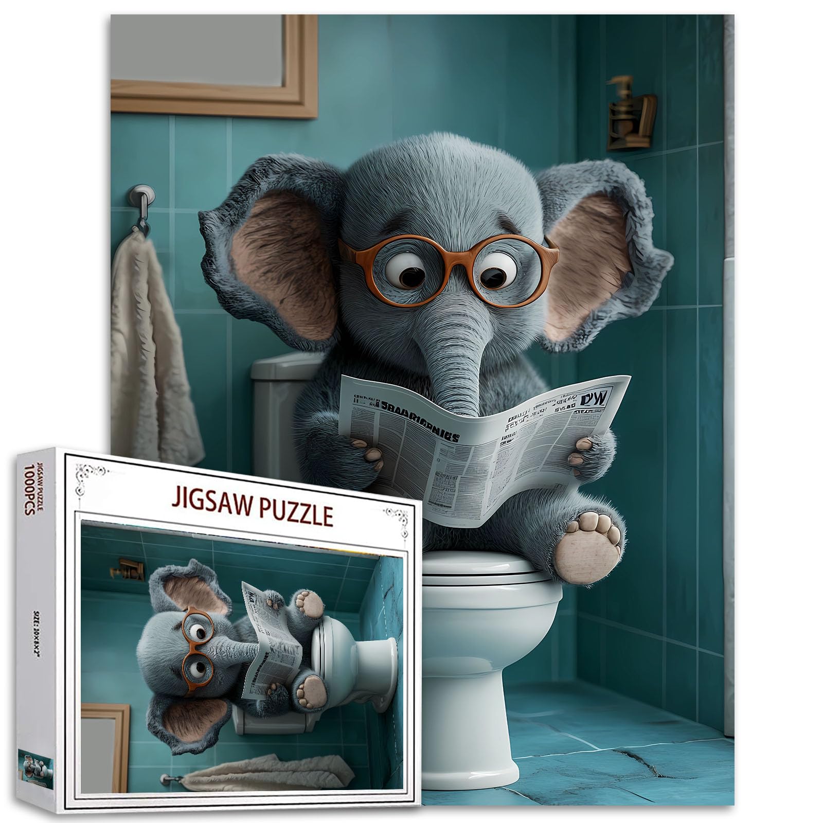 1000 Piece Elephant Go Toilet Jigsaw Puzzles for Adults Animal See Newspaper Puzzles Wildlife Go Toilet Puzzle 2720 Inches Challenging Family Activity Games DIY Craft Puzzle for Home Decor Gifts