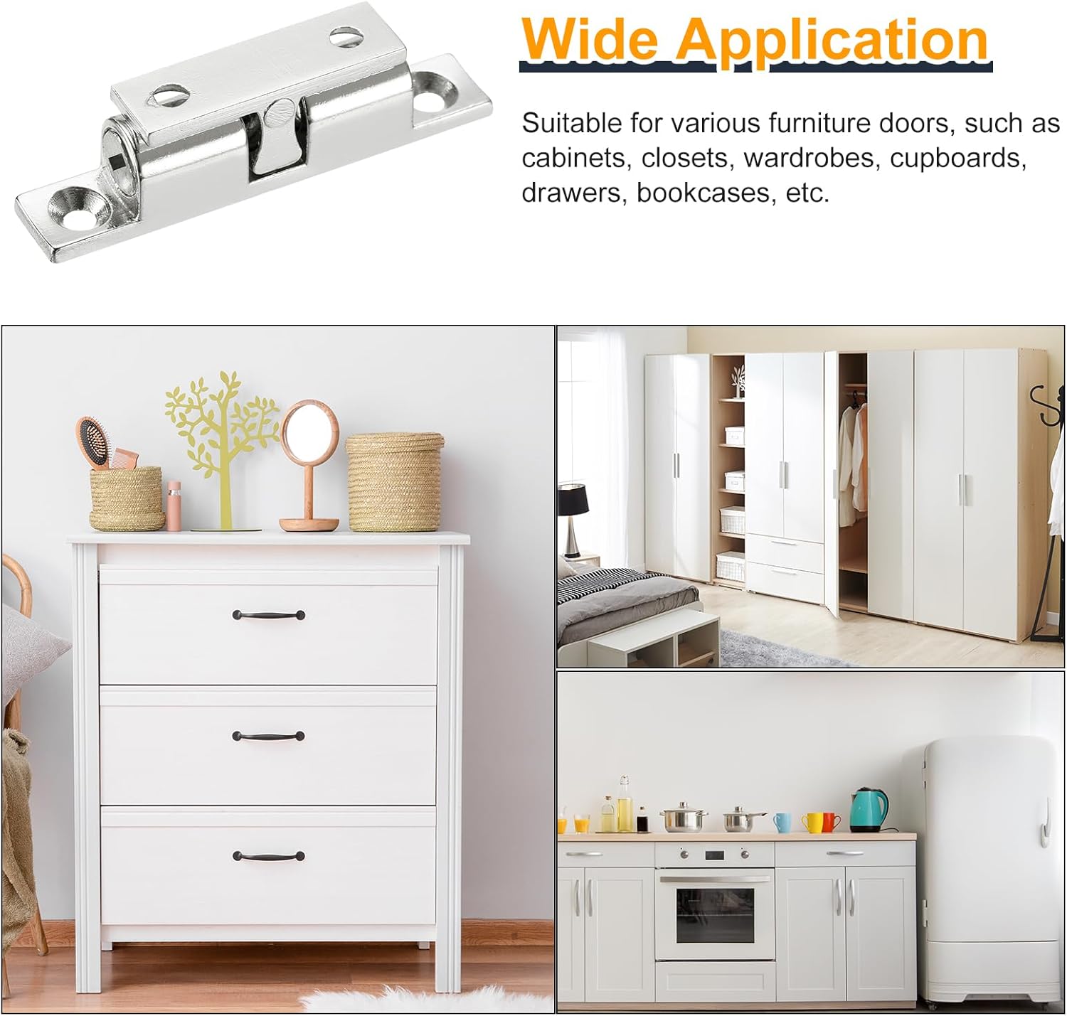 2.30" Double Ball Tension Roller Catch Zinc Alloy Tension Latch for Cabinet Closet Furniture Door, Silver