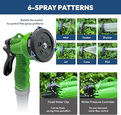Miniatura 6 de Manguera de jardín resistente (50 pies) + boquilla de pulverización, flexible, ligera, duradera, antitorceduras, manguera de jardín plana, no