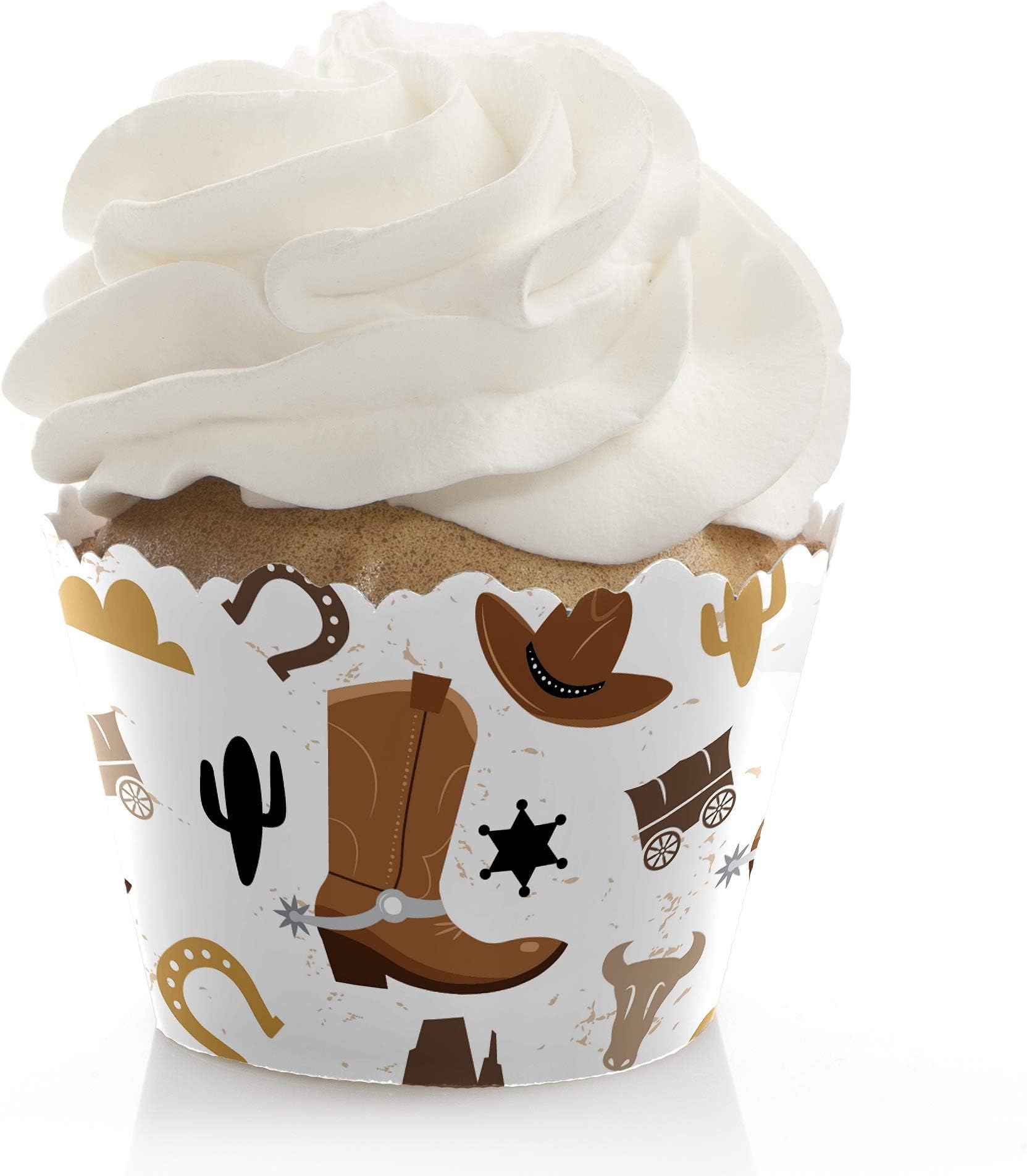 Big Dot of Happiness Western Hoedown - Wild West Cowboy Party Decorations - Party Cupcake Wrappers - Set of 12