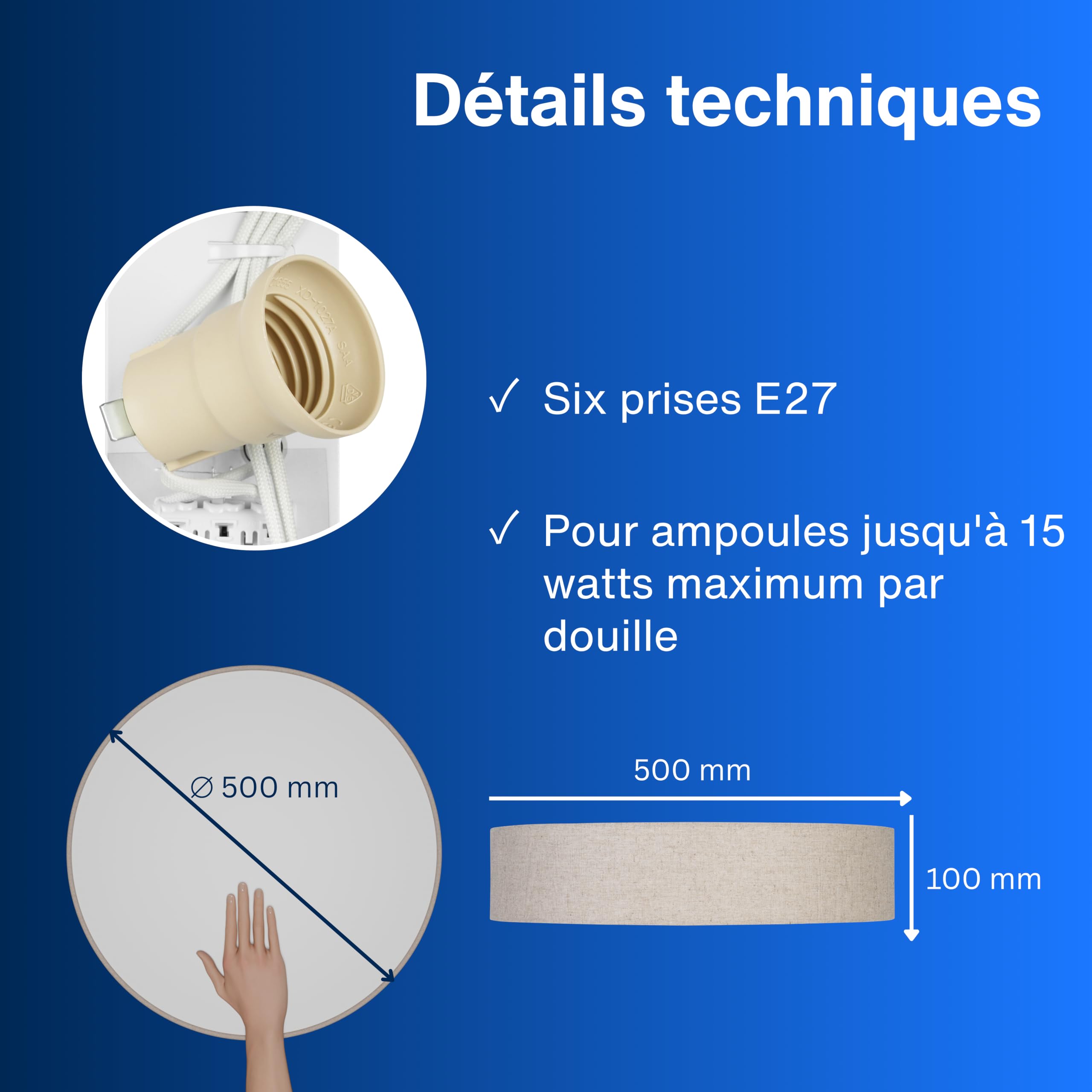 REV Plafonier - 50cm, rond, avec abat-jour en tissu, taupe