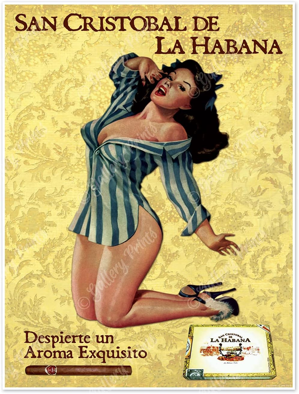 Cuban Cigar Advertisement - Pinup Girl | La Habana, Despierte un Aroma Exquisito | Vintage Wall Decor | Art Print Poster