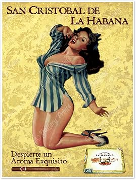 Antiguos Maps Cuban Cigar Advertisement - Pinup Girl | La Habana, Despierte un Aroma Exquisito | Vintage Wall Decor | Art Print Poster
