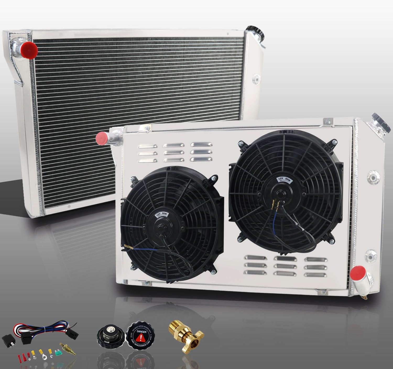 ColQuee MC718 3 Row Core Aluminum Radiator& Shroud& 2 X 12" Fans Compatible With Chevy Corvette V8 AT/MT 1977-1982 78 79 80 81