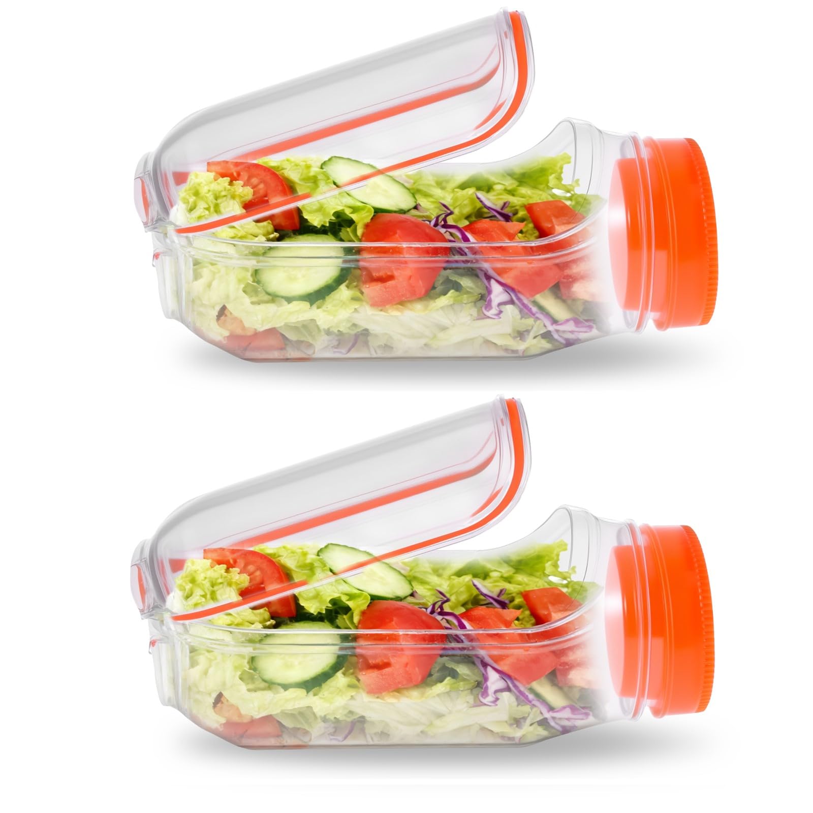Kuanght 2Pcs+Orange Salad Pod Jar 700 Ml, Vertical Layering Salad Pod With Dressing Case And Detachable Lid, Side Opening Jar For Lunch, Leakproof Fruit Storage Jars For Office School Picnic And Travel (2Pcs+Orange)