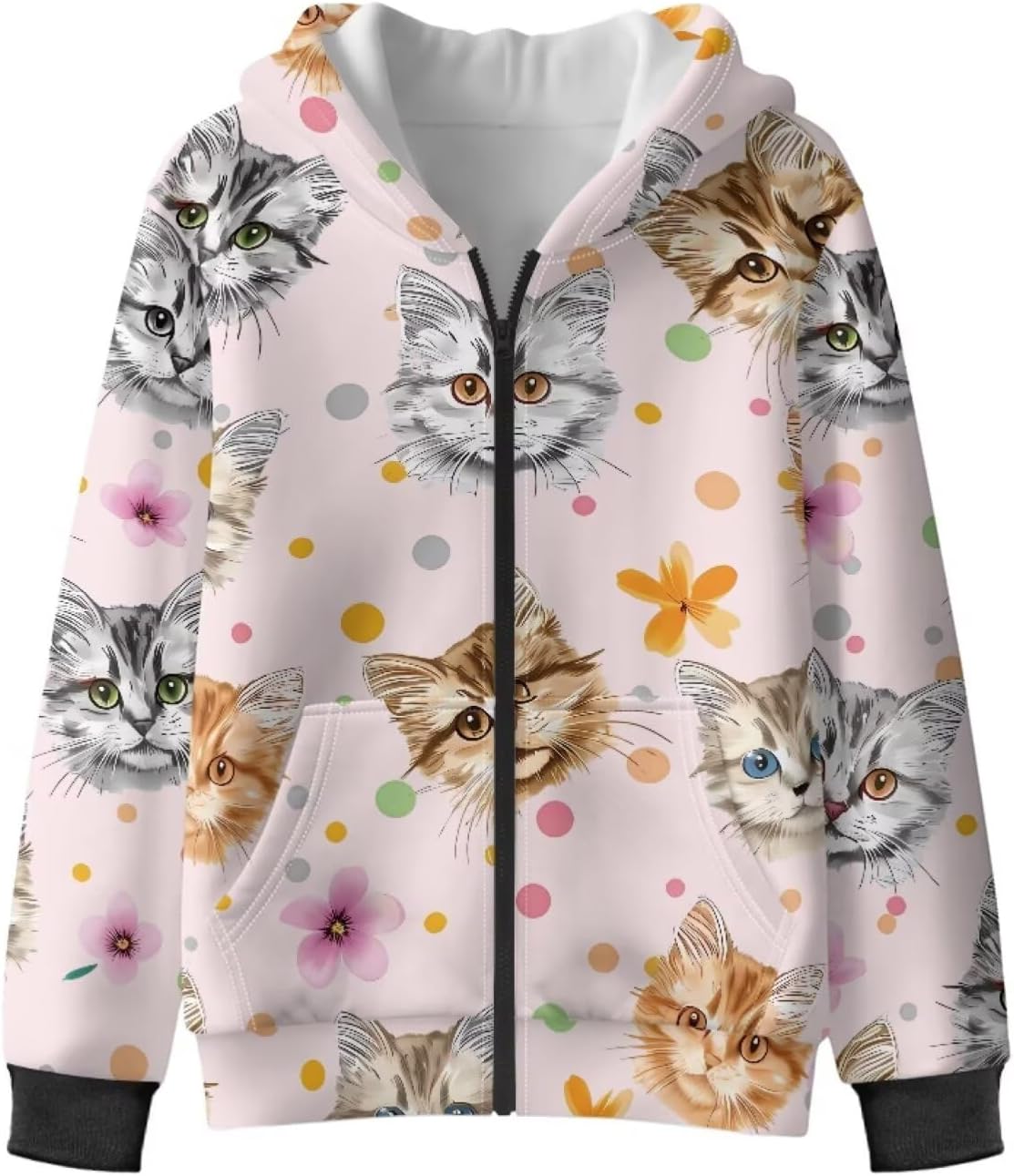Pullover Hoodies for Girls Loose Fitting Full-Zip Sweatshirt with Fleece Lining Y2K Fashion Hoody Jacket