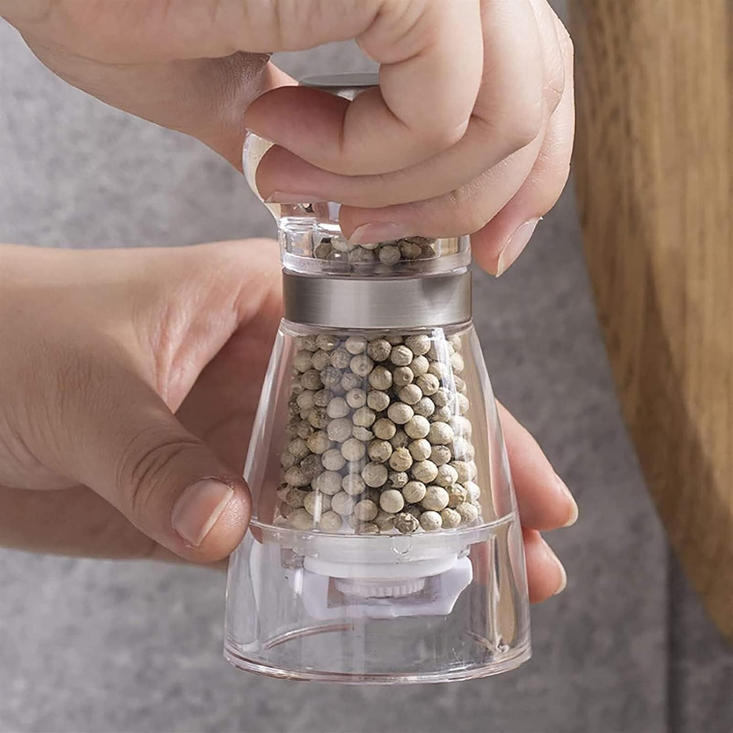 Stainless Steel Salt and Pepper Grinder Set, Adjustable Coarseness Spice Mill with Thick Glass Body, Manual Pepper and Salt Mill, 42g Capacity
