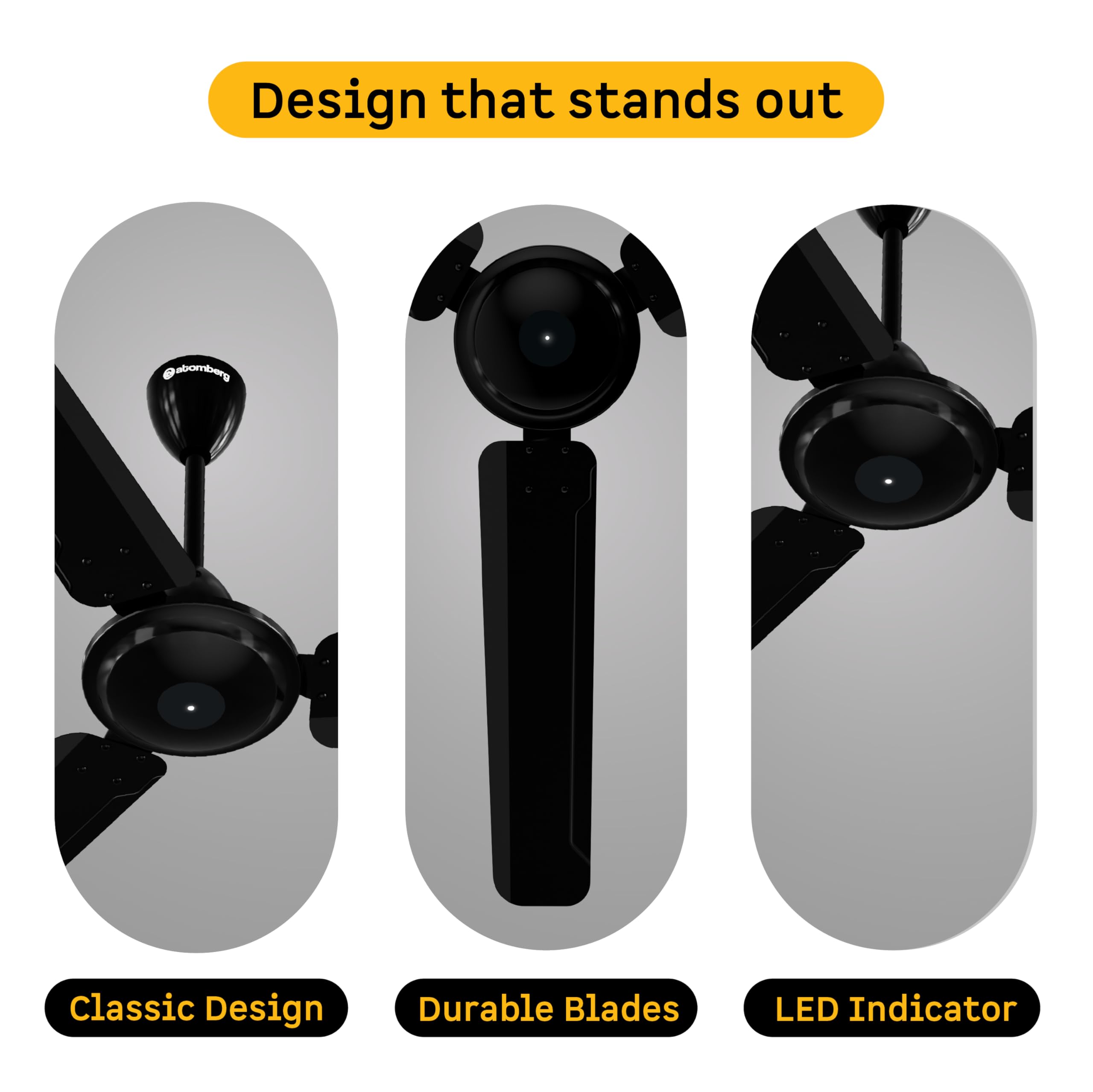 atomberg Ameza Remote Controlled 1200mm BLDC Ceiling Fan | BEE 5 Star | High Air Flow | Low Noise | Power Saving | Timeless Design with 2 Year Warranty | Gloss Black