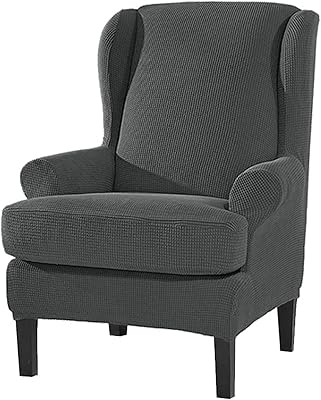Konsilsa 2-Pieces Spandex Elastic Armchair Cover,Wing Chair Slipcover Furniture Protector Stretch Sofa Slipcover for Living Room (Color : Gray)