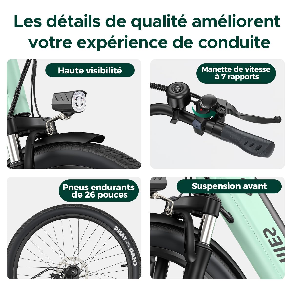 HillMiles Vélo Électrique Adulte 26", Batterie 36V 13Ah Amovible, Autonomie 100 km, 25 km/h, 7 Vitesses, 5 Niveaux Assistance, Suspension Avant, Étanche IP65,VTC