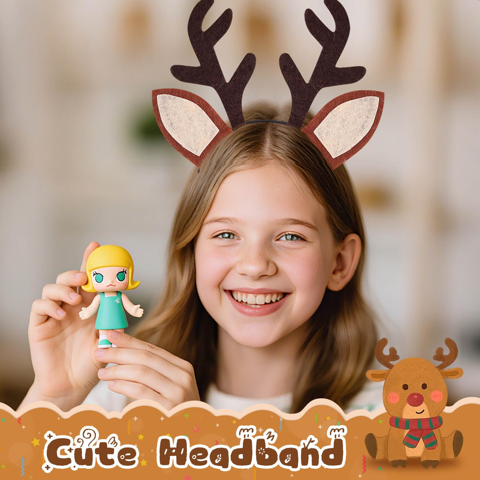 SHIFANQI Animal Ears Headband, Reindeer Antlers Headband for Christmas & Halloween Costume, Party, Carnival, Brown - Image 2