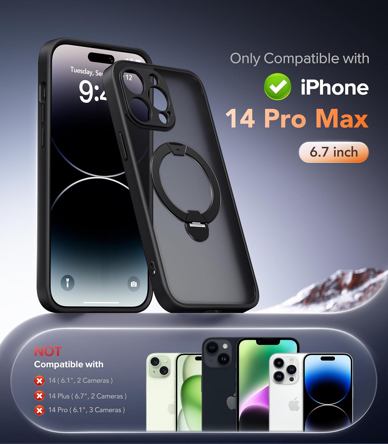 Upgraded Magnetic for iPhone 14 Pro Max Case,[Unbreakable & Magnetic Stand] [Military-Grade Protection] [Phone Case Compatible with MagSafe] Slim Translucent Matte Shockproof Phone Cover,Black - Image 8