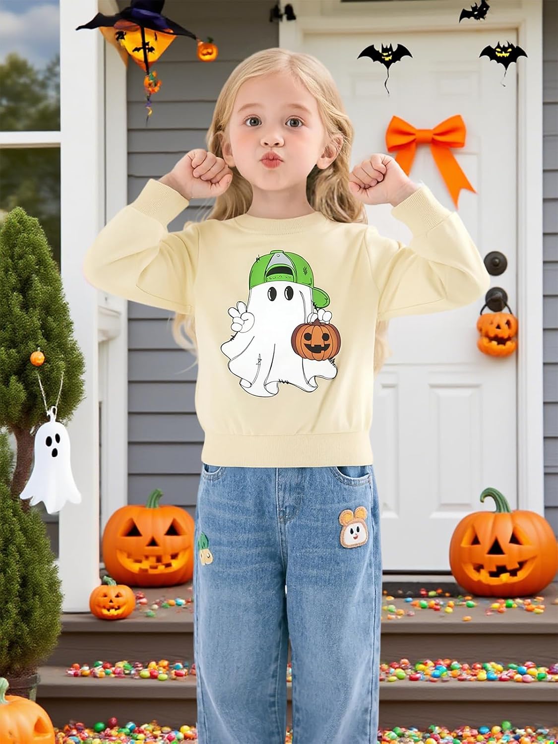 Girl Boy Pumpkin Ghost Pullover Long Sleeve Cute Spooky Tops Halloween Sweatshirt - Image 4