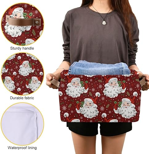 Miniatura 6 de Cesta de almacenamiento roja de Papá Noel de Navidad, cestas de cocina de tela, copos de nieve, decoraciones de Navidad, cajas de almacenamiento