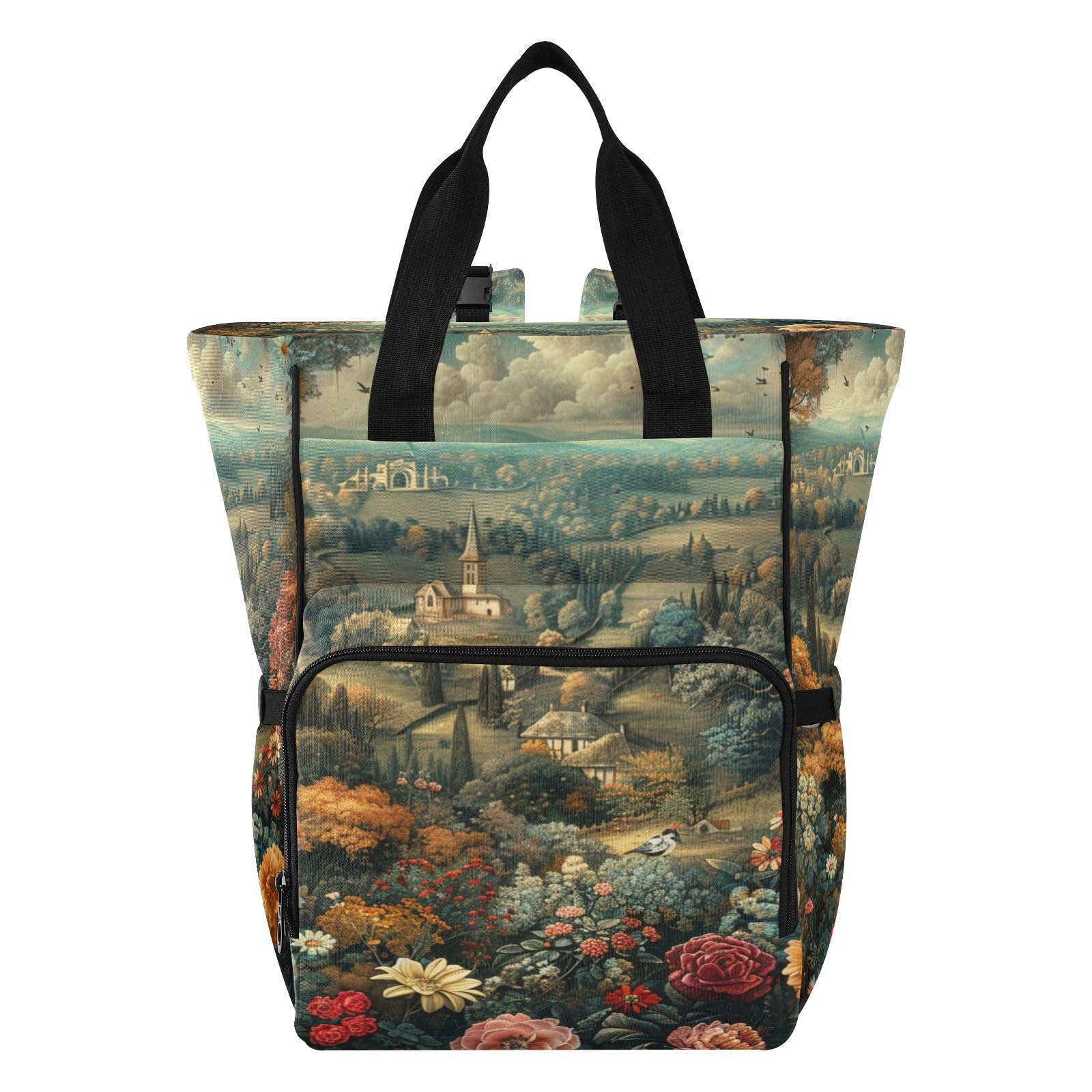 Vintage Floral Exuberante RomáNtico Mochilas de Pañales para Gran Capacidad Pañal Bolso Mochila para Viajar al Aire Libre Mamá y Papá