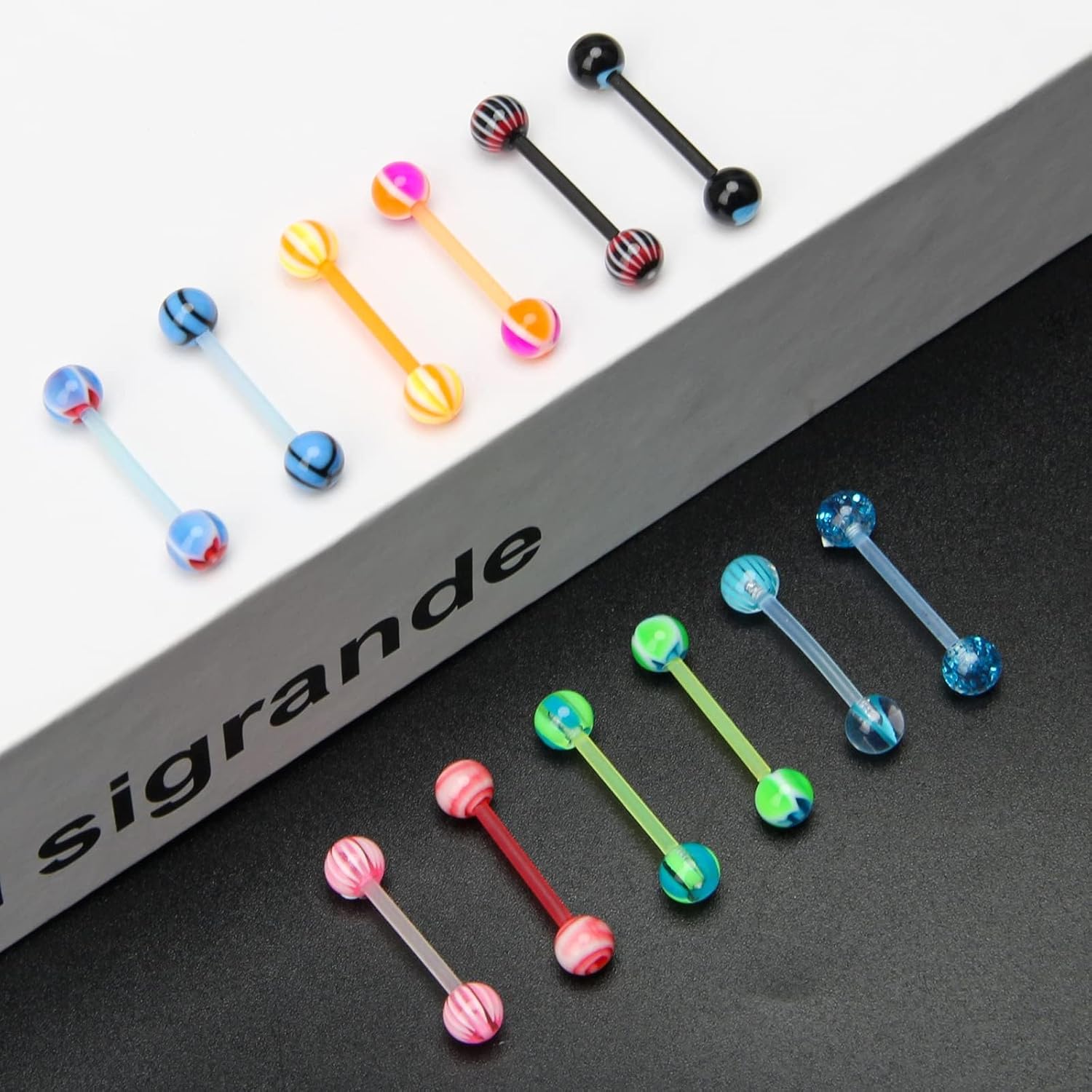 CrazyPiercing Wholesale 14g Acrylic Bar Tongue Rings Barbells Assorted Colors 110 PCS Acrylic Ball - Image 6