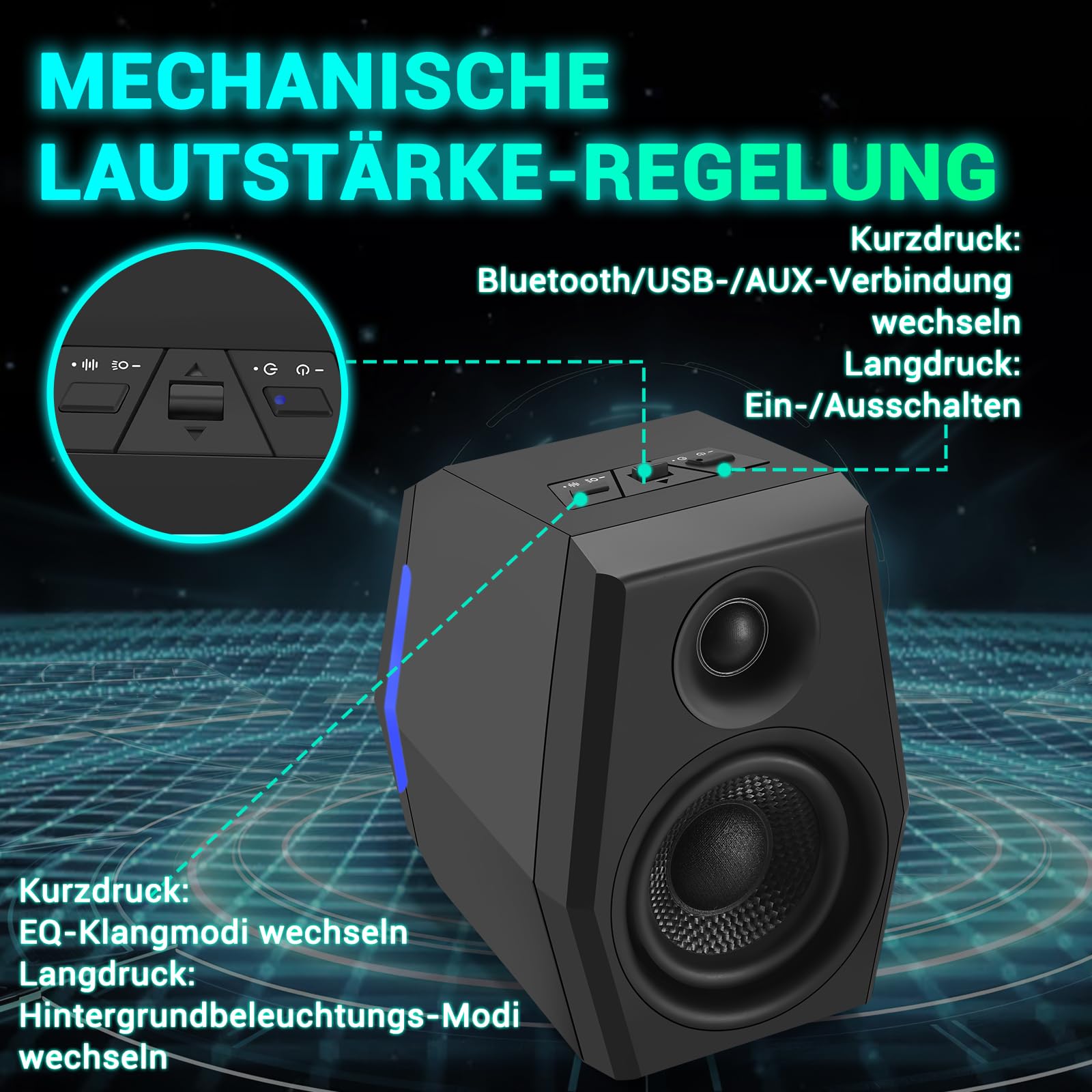 Sanyun SW209 Gaming Lautsprecher 2.0 36 W, Taktisches Audio, 3 DSP-Modi