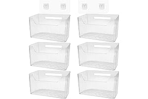 6Pcs Storage Organizer Bins: Wall Mount Adhesive Clear Wall Hooks