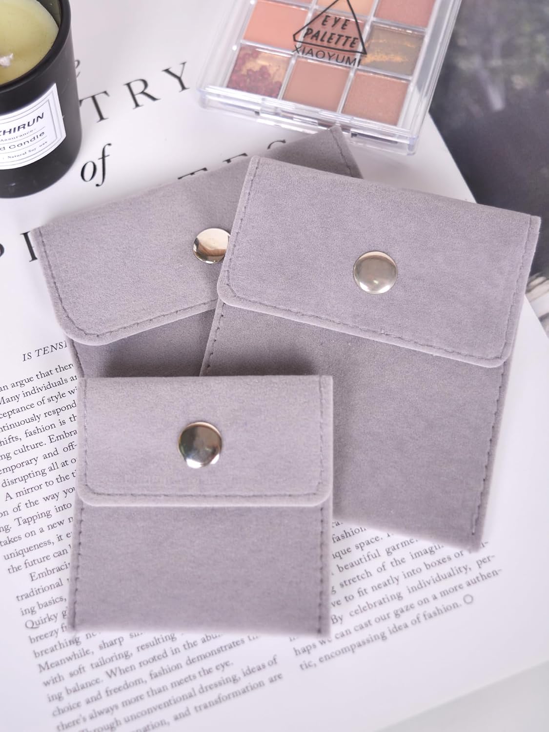 Baitaihem 16 Pack Jewelry Pouch Velvet Pouches Snap Button Portable Jewelry Gift Bag with 4 Sizes Multicolor Pack