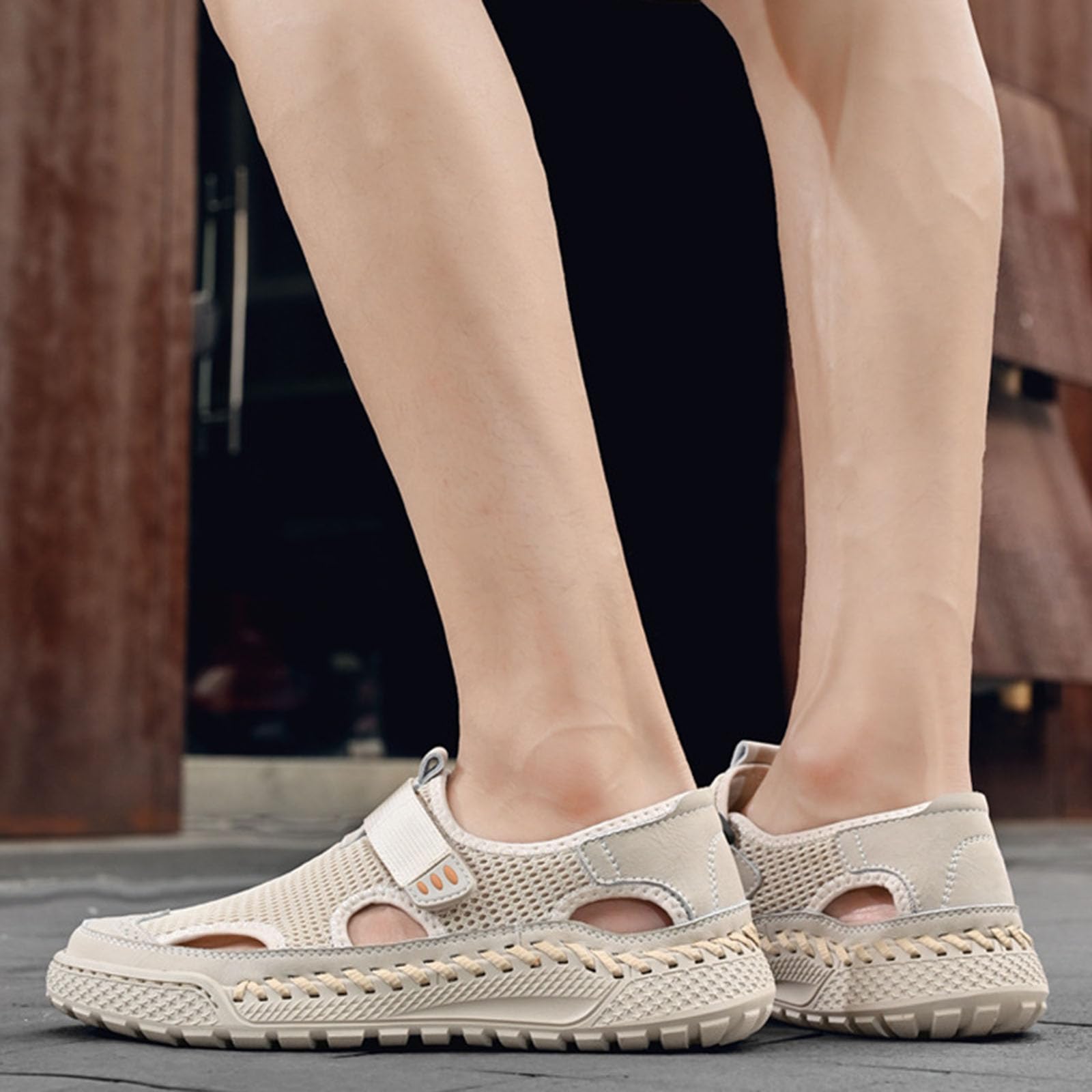 Herren-Schuhe mit hohlem Netzstoff, Klettverschluss, leicht, atmungsaktiv, geschlossene Zehen, athletisch, Sport, Outdoor, Strand, Freizeit, Wandern