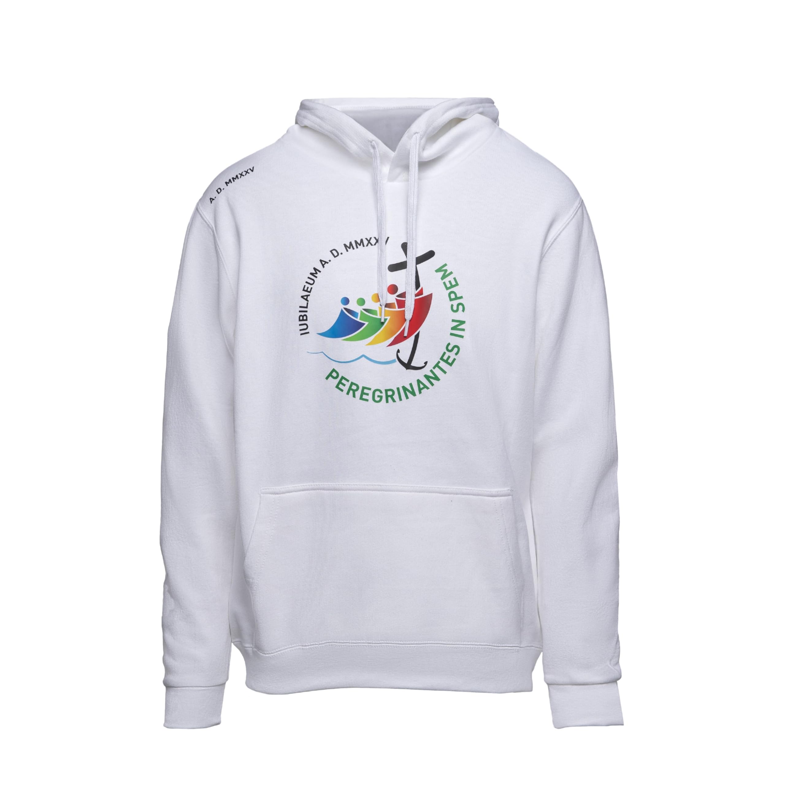 Pilgrim's Backpack Unisex White Jubilee Cotton Sweatshirt With Hood And Print, Official Jubilee Product 2025, Xl