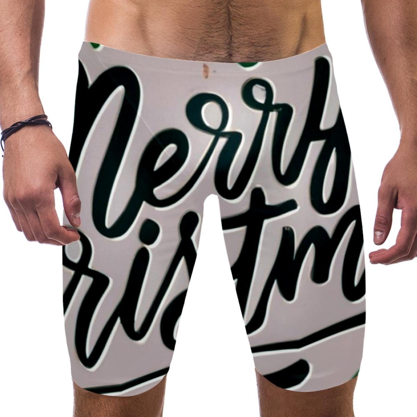 Happy Christmas Swimsuit for Men & Boys,Competition Lap Swim Suit, Square Leg Endurance Training Multicoloured