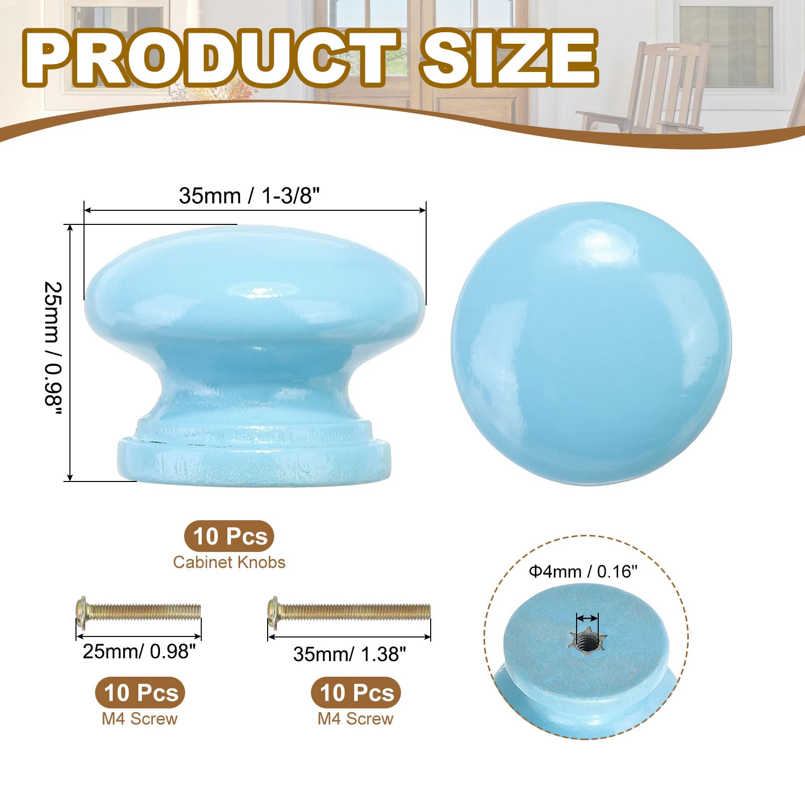 PATIKIL Blue Wood Round Drawer Knobs, 10 Pcs x 1-3/8 Inch, Set of 10 with Screws for Kitchen Cupboard Furniture Door - Image 2