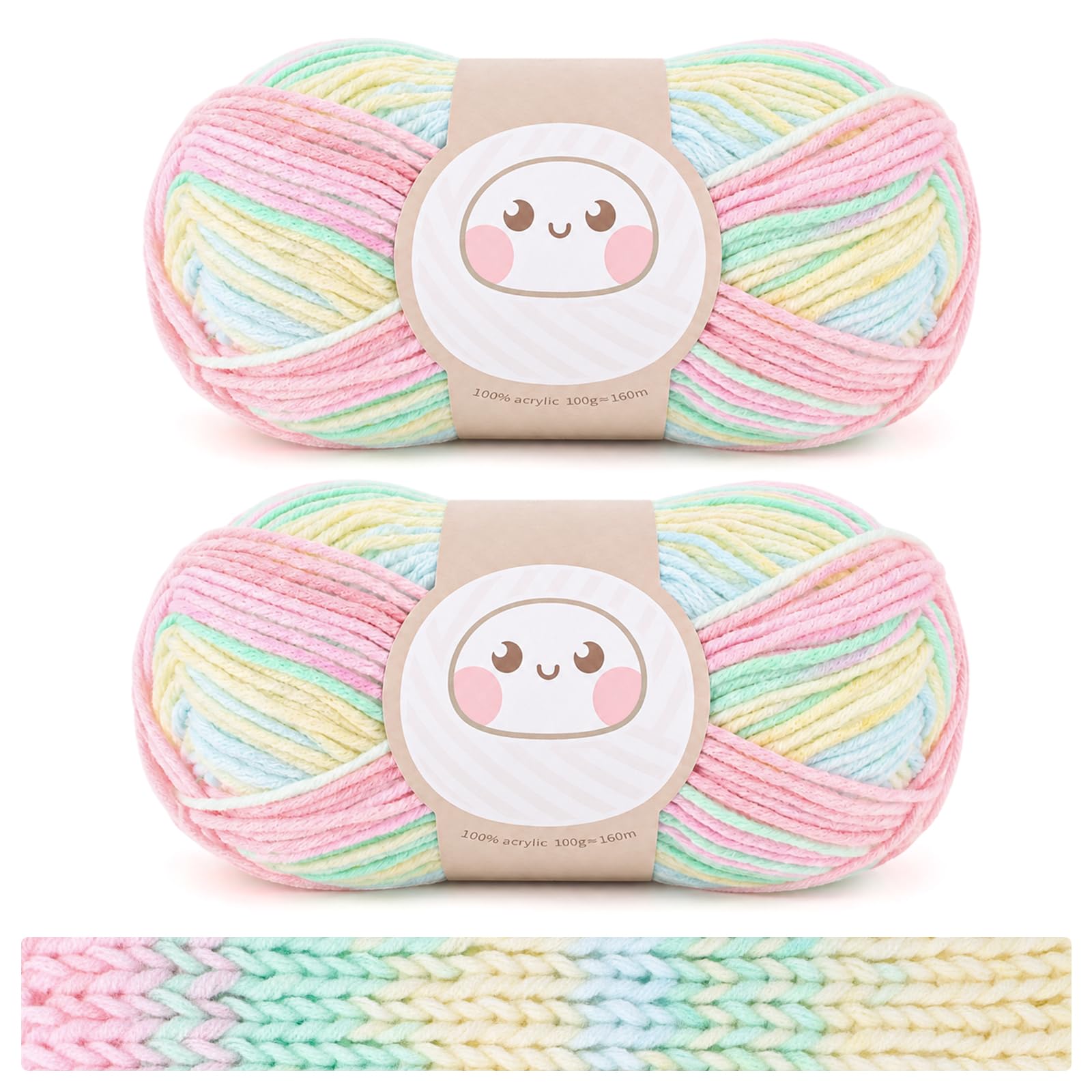 Aeelike Ombre Rainbow Yarn, 2x100g DK Double Knitting Acrylic Yarn Wool