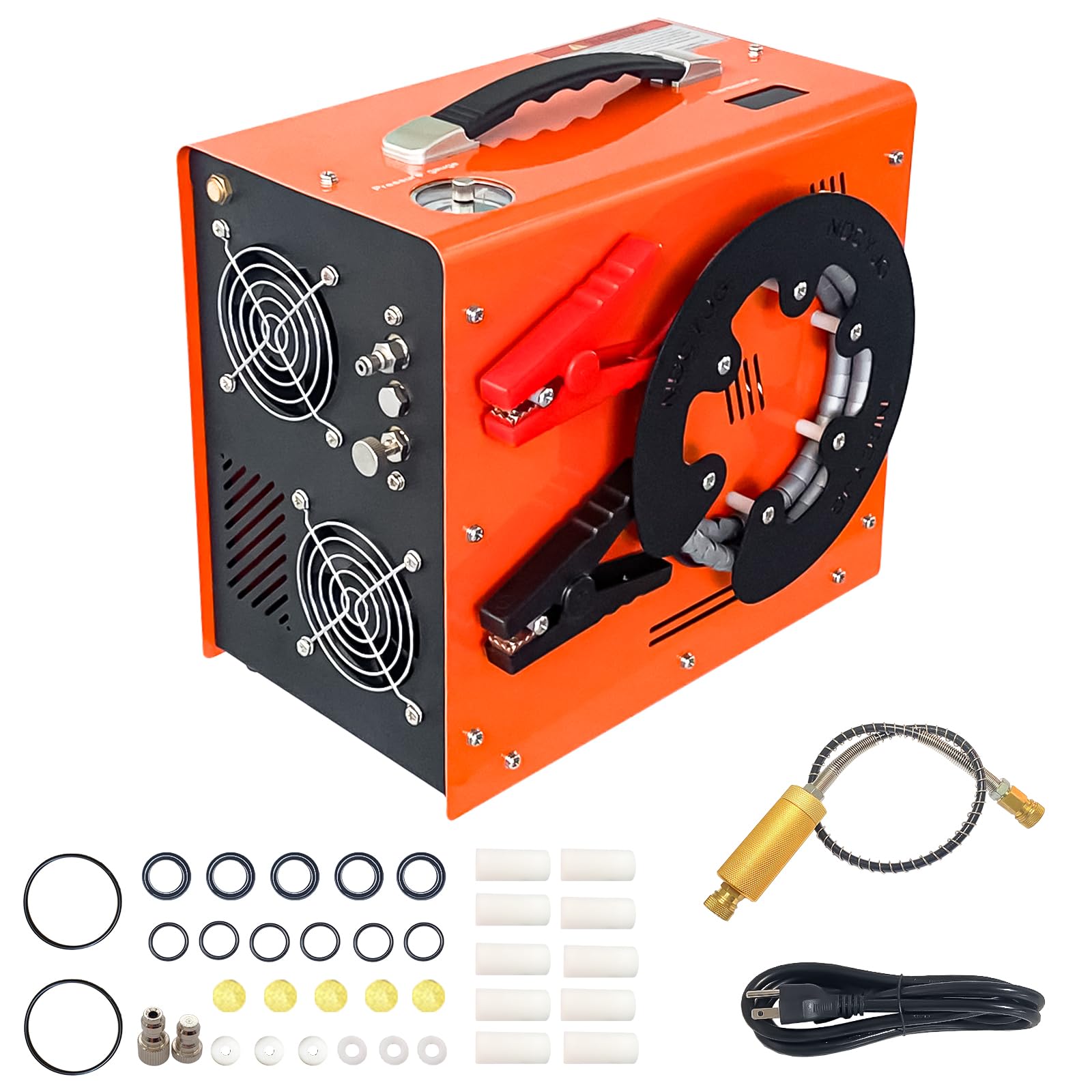 NDCYJG Pcp Air Compressor,Built-in Converter Water-Oil Filter,Auto Stop,Oil/Water Free,Unique Vertical Wire Spool Portable Design,Powered by Car 12V
