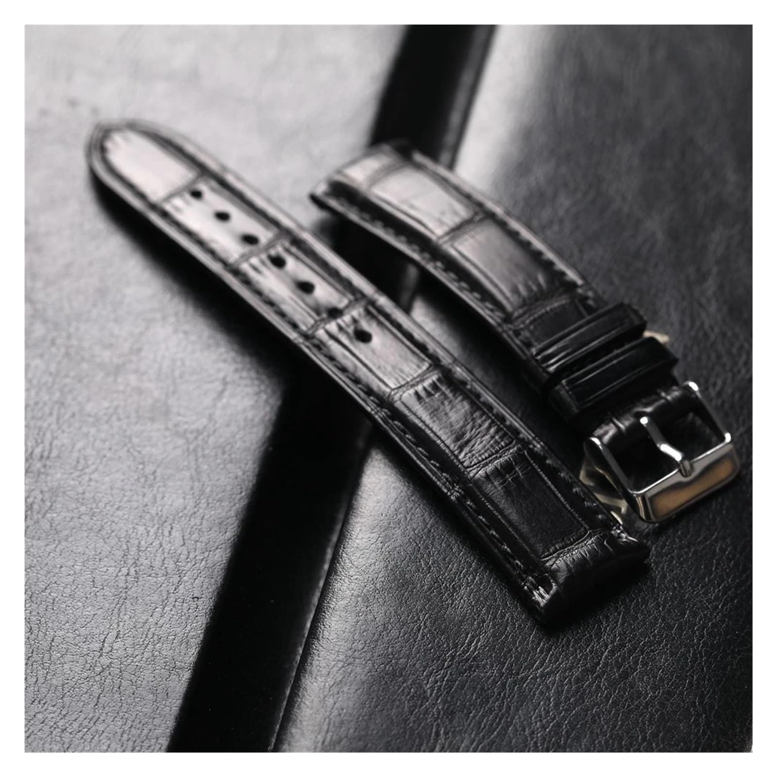 CAREG Cinturino in pelle di coccodrillo modello bambù fatto a mano 18 19 20 21 22MM Cinturino in vera pelle nera, stile vintage da uomo morbido Durable
