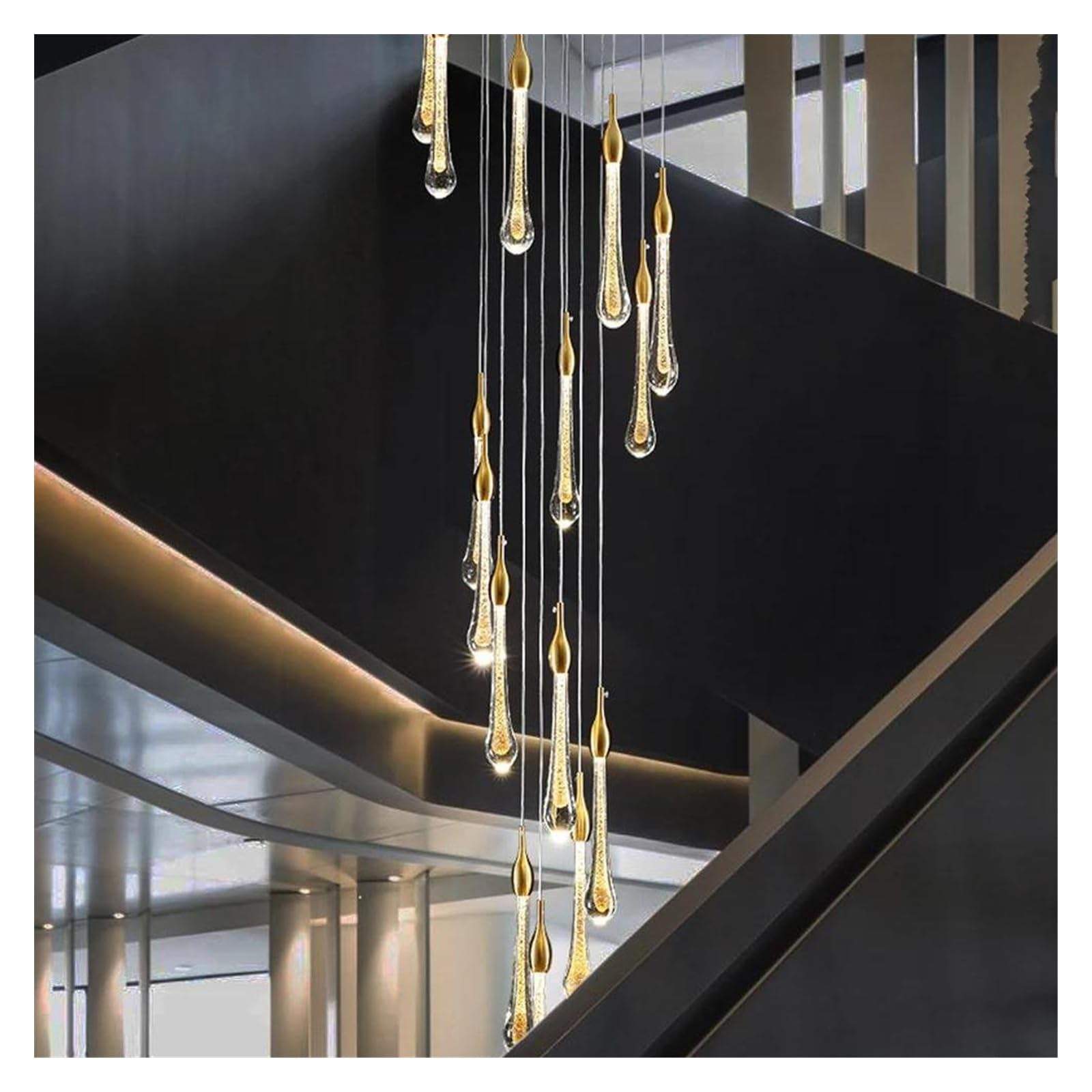 HYJAUSXB LED Art Deco Copper Glass Water Drop Designer Chandelier Lighting Lustre Suspension Luminaire Lampen for Living Room Staircase(15 Light)