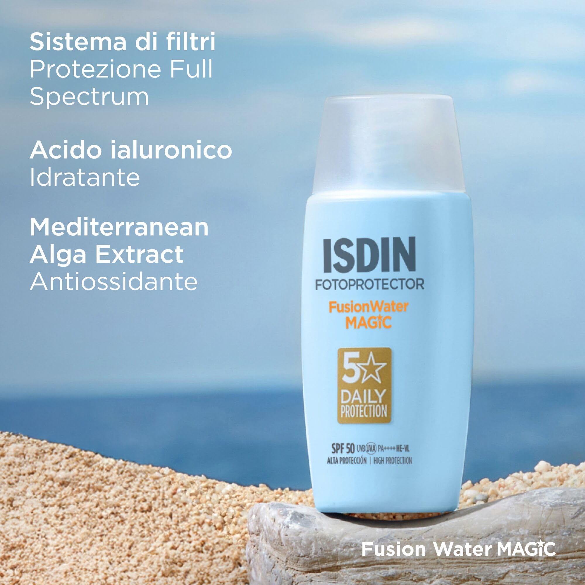 ISDIN Fusion Water MAGIC SPF 50 (50 ml) | Crema Solare Viso a Base Acquosa per l'Uso Quotidiano | Texture Ultra-leggera