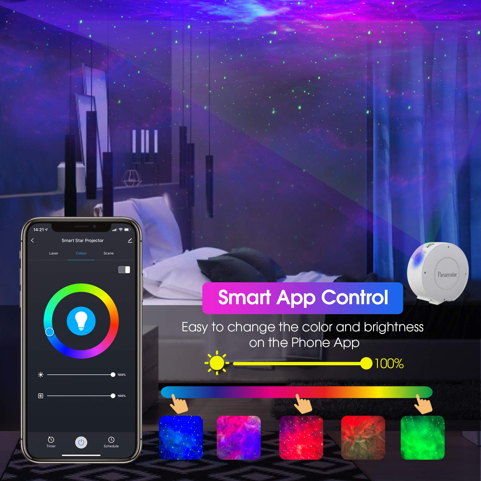 PANAMALAR Smart Sternenhimmel Projektor, WLAN LED Projektor Galaxy Sternenlicht Kinder mit Sprachsteuerung von Alexa/Timer,Nachtlicht Geschenk für Kinder Party Weihnachten (SK20-White)