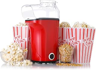 Electric Popcorn Maker, 1400W Healthy Oil-Free Hot Air Popcorn Machine, One Touch Popcorn Popper with Removable Transparent Top Cover, for Kids, Home Movie Nights, Party, Camping