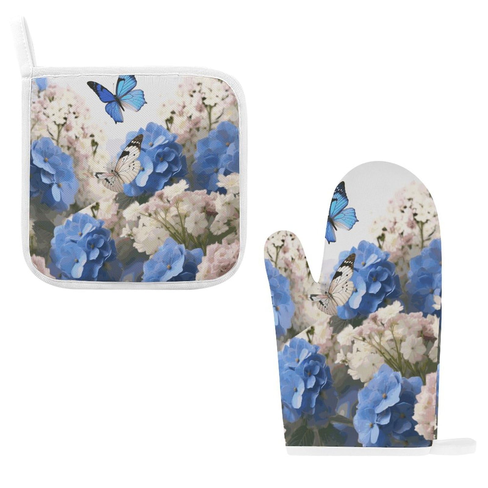 Btcowzrv Style Hydrangeas Daisies Butterflies Oven Mitts And Pot Holders 2Pcs Set
