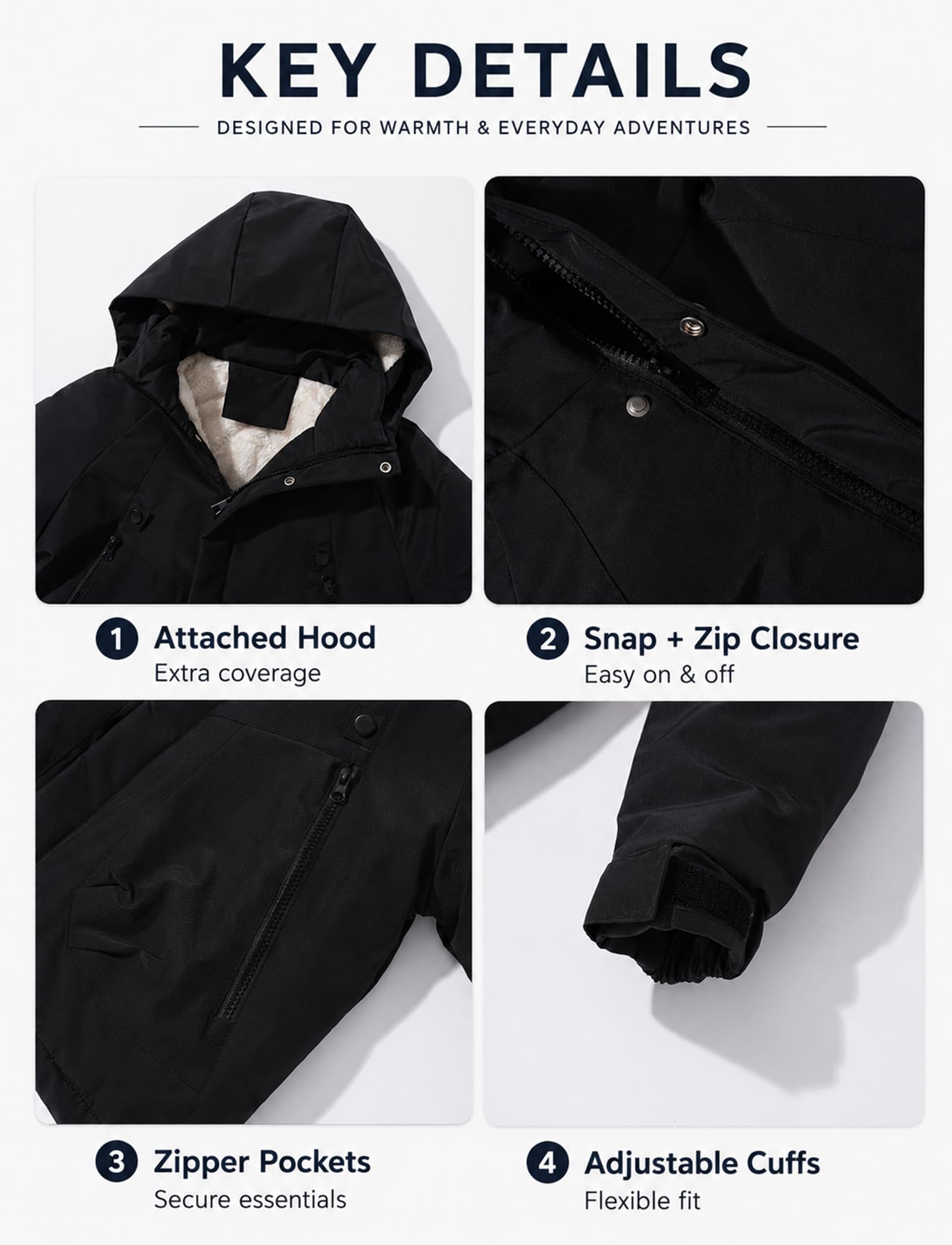 FEOYA Warme Winterjacke Für Jungen Mädchen Dicke Kinder Wintermäntel Mit Kapuze Gefütterte Wasserdicht Outdoor Jacke 4-13 Jahre