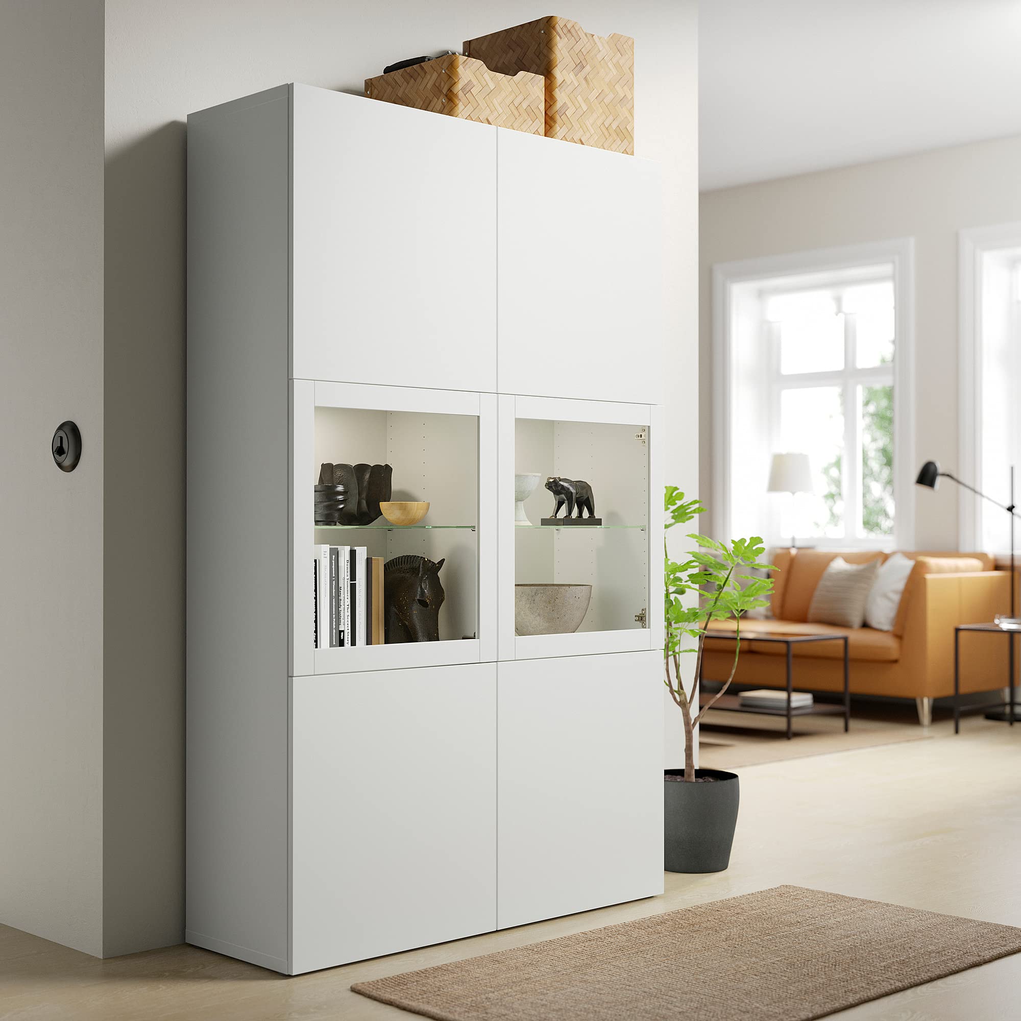 IKEA BESTÅ Aufbewahrungskombination mit Glastüren, 120 x 42 x 193 cm, weißes Lappviken/Sindvik weißes Klarglas Küche, Haushalt & Wohnen