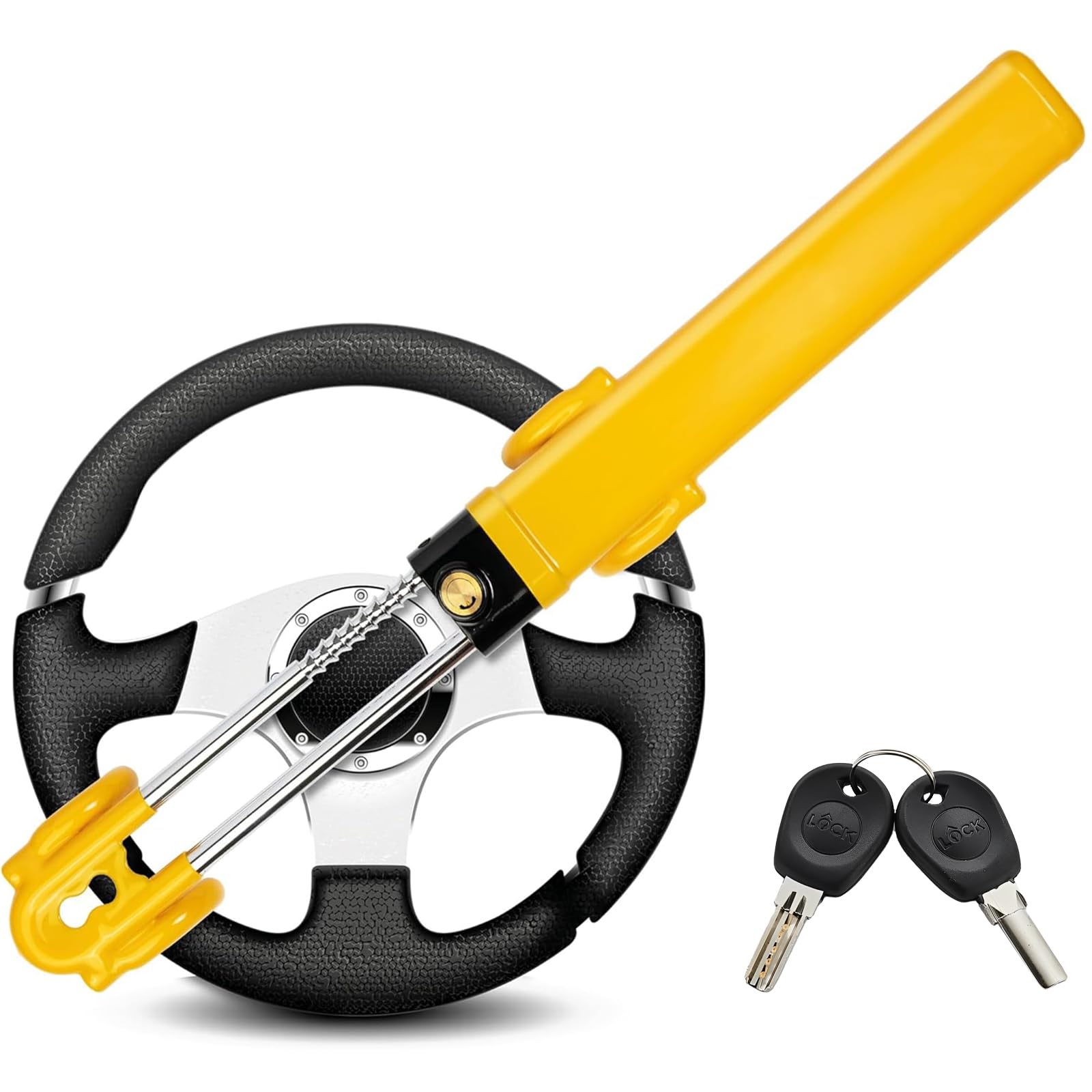 Steering Wheel Lock Twin Bar, Car Steering Wheel Locks, Universal Steering Lock Heavy Duty High Visibility Universal Fit for Cars, SUVs, Motorhomes, Caravans, 2 Keys