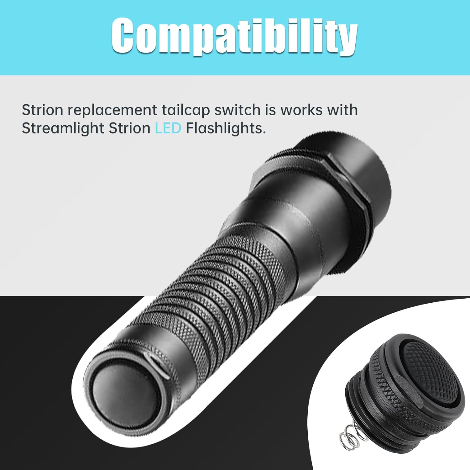 747013 Strion TailCap Assembly Replacement for Streamlight - Tail End Bottom for Streamlight Strion LED Flashlight, 1 Pack Flashlight Click Switch