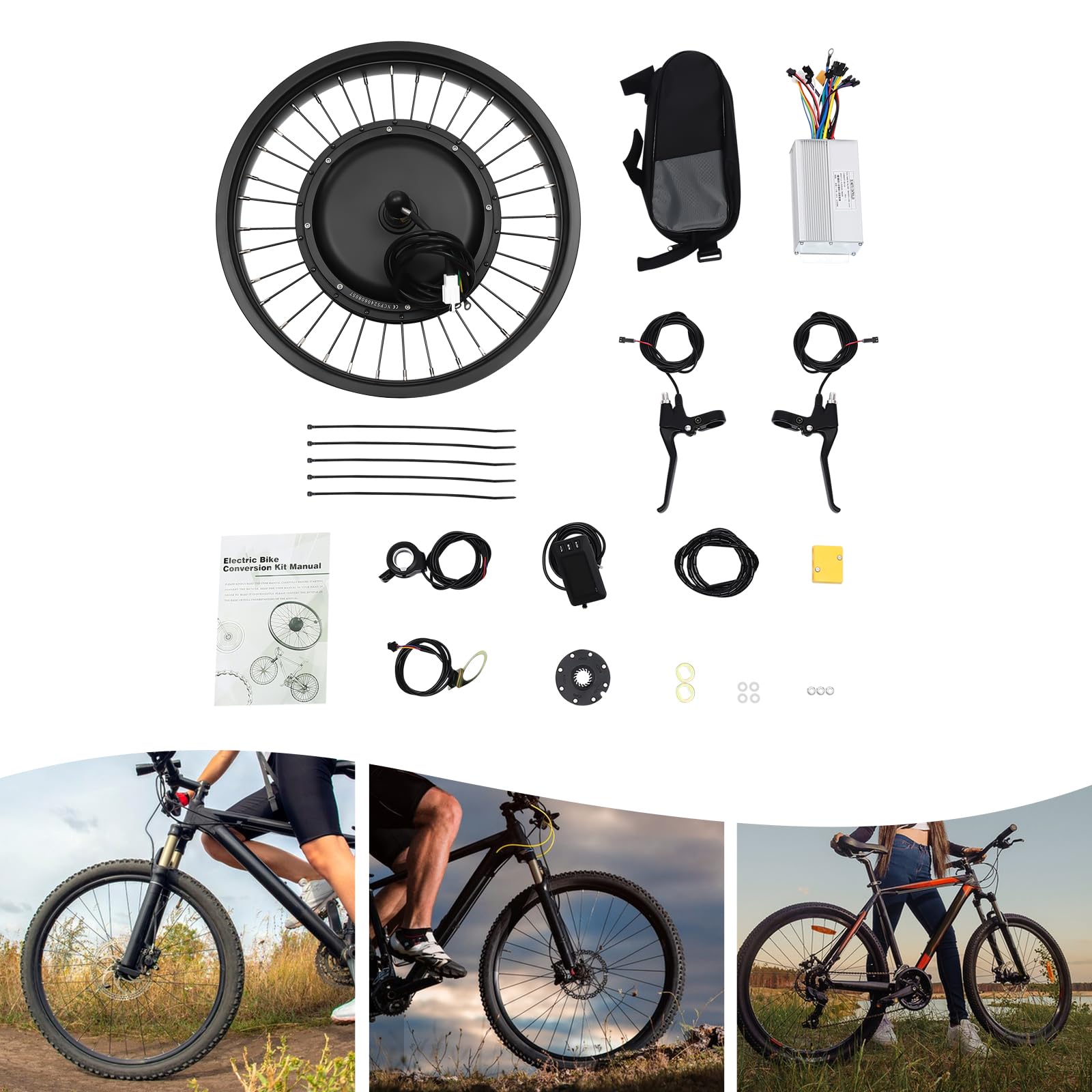 Elektromotor Umrüstsatz Elektrofahrrad Nabenmotor Kit Bürstenlos 1000W 48V für 20 Zoll Fahrrad mit Pedalunterstützung IP54 Wasserdicht (Frontantrieb)
