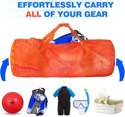 Miniatura 4 de GSE Games & Sports Expert Bolsa de lona de malla grande naranja con cremallera para equipo de gimnasio, pelotas deportivas, equipo de buceo, buceo,