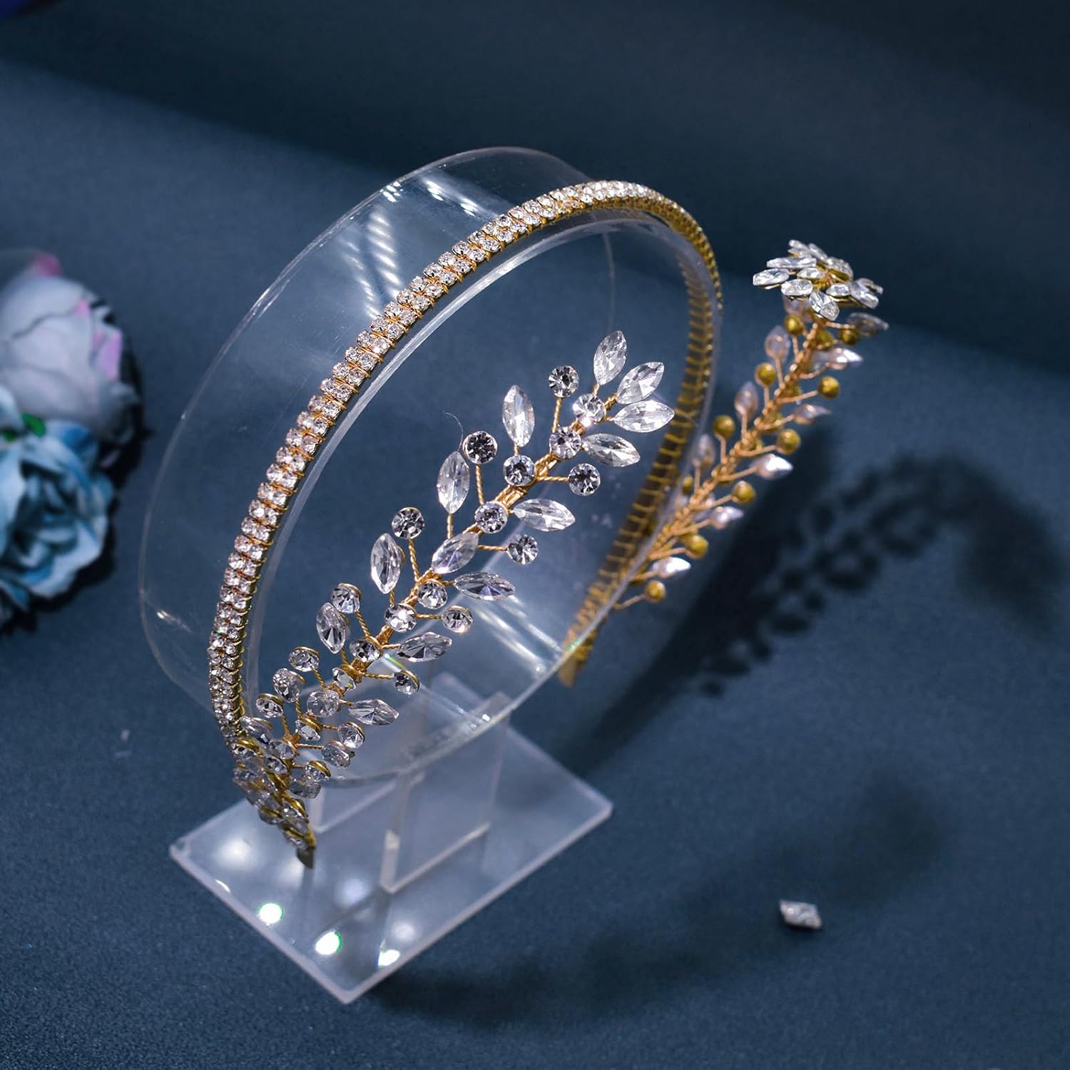 Wedding Hair Pieces for Brides, Handmade Bride Headband, Bridal Hair Accessories Rhinestone Headpiece for Women(Gold) - Image 4