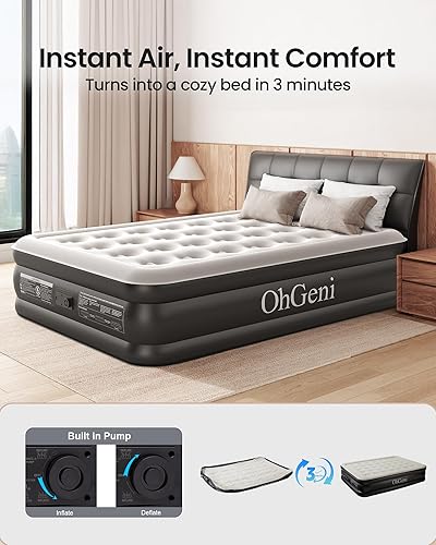 Miniatura 3 de OhGeni Colchón de Aire Full con Bomba Incorporada, 18'' Colchón Inflable Cómodo Blow Up Colchones Inflables para Casa, Invitados, Plegable, Cama