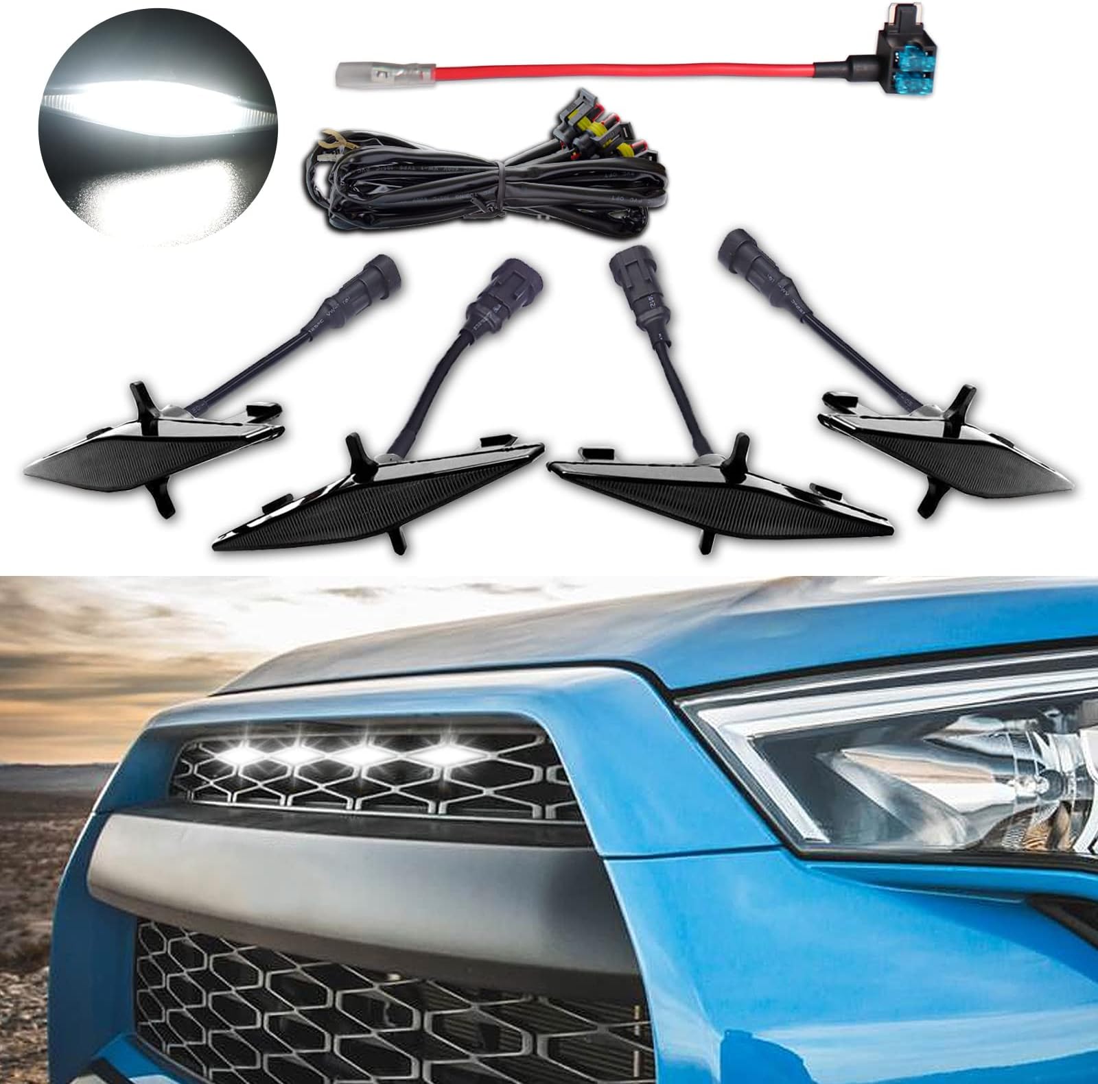 LEDライト 4個 フロントグリル ラプターランプ カーアクセサリー 2014-2019 トヨタ 4Runner SR5 TRD オフロード リミテッド TRO Pro 2014-2021 TRD Pro 説明書 & ヒューズ&ホワイトライト付き