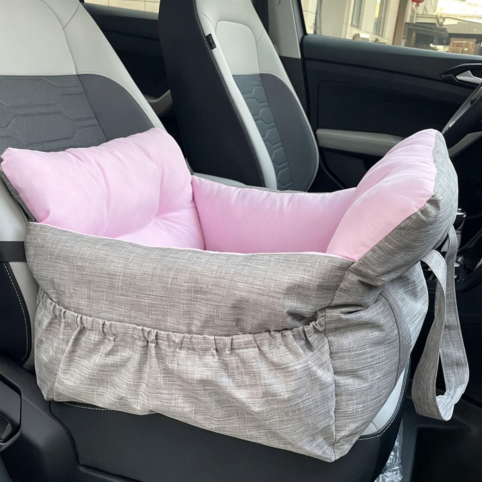 Tnfeeon 17.72x15.75x12.6inch para Perros Pequeños Medianos de hasta 25 Lbs Cama de Seguridad para Viaje para Automóvil con Cinturones de Seguridad Bolsillos de Almacenamiento Nido Portátil para