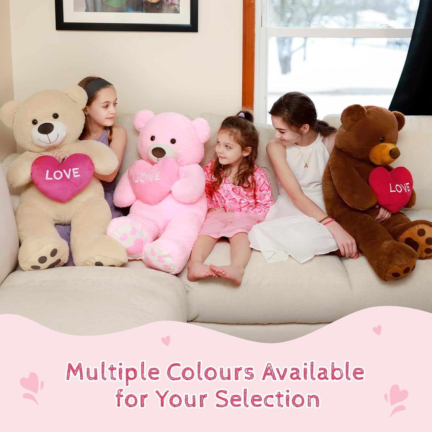 36" Big Valentines Teddy Bear Stuffed Animal, Soft Cute Large Pink Teddy Bear Plush with Red Heart, Love Stuffed Bear Plushie as for Girlfriend Wife Kids, Baby Shower Decor