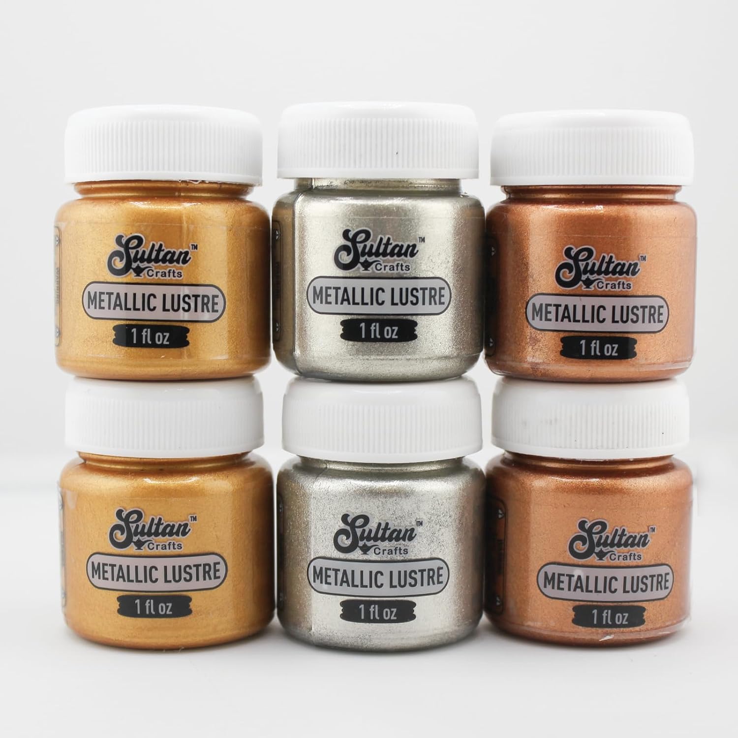 SULTAN CRAFTS 7-Piece Metallic Lustre Kit - Premium Non-Toxic Water-Based Metallic Wax for Wood, Ceramic, Cardboard, and Styrofoam - Fast Drying and Glossy Finish